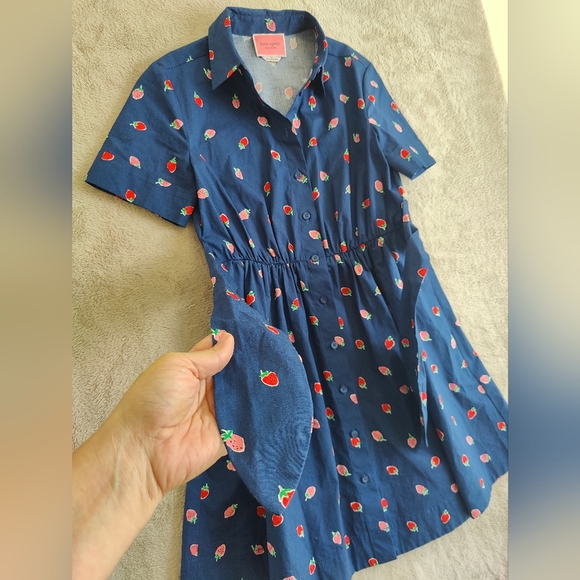 Kate Spade Tossed Strawberry Shirtdress French Navy Cotton Size XS - Picture 4 of 8